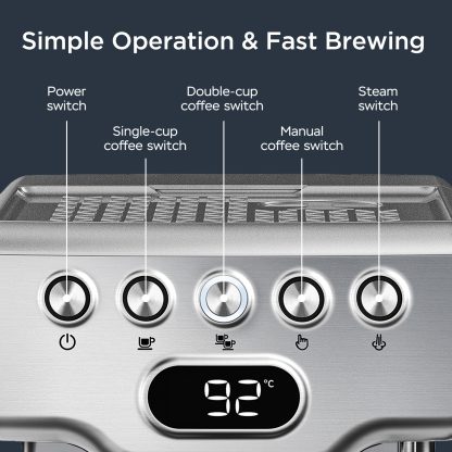 Geek Chef 20 Bar Espresso Machine with Milk Frother – Professional Coffee Maker for Latte, Cappuccino, Macchiato & Home Brewing, 1.8L Stainless Steel - Image 6