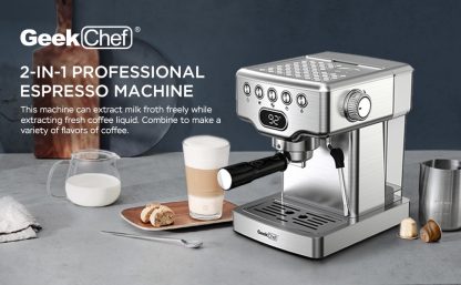 Geek Chef 20 Bar Espresso Machine with Milk Frother – Professional Coffee Maker for Latte, Cappuccino, Macchiato & Home Brewing, 1.8L Stainless Steel - Image 4